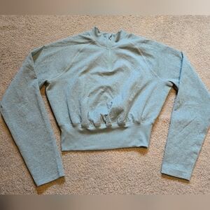 Gymshark Women's Cropped Light Blue Long Sleeve Quarter Zip - Size Medium